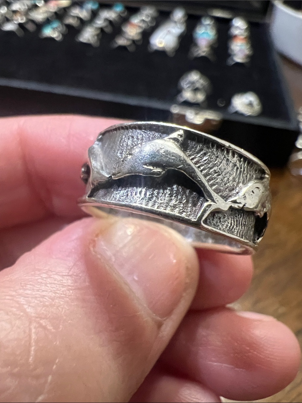 Sterling Silver Dolphin Band Ring - Silver Size 6.5
